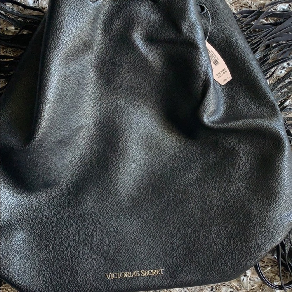 NEW Victoria's Secret fringe black drawstring bag - Picture 6 of 8